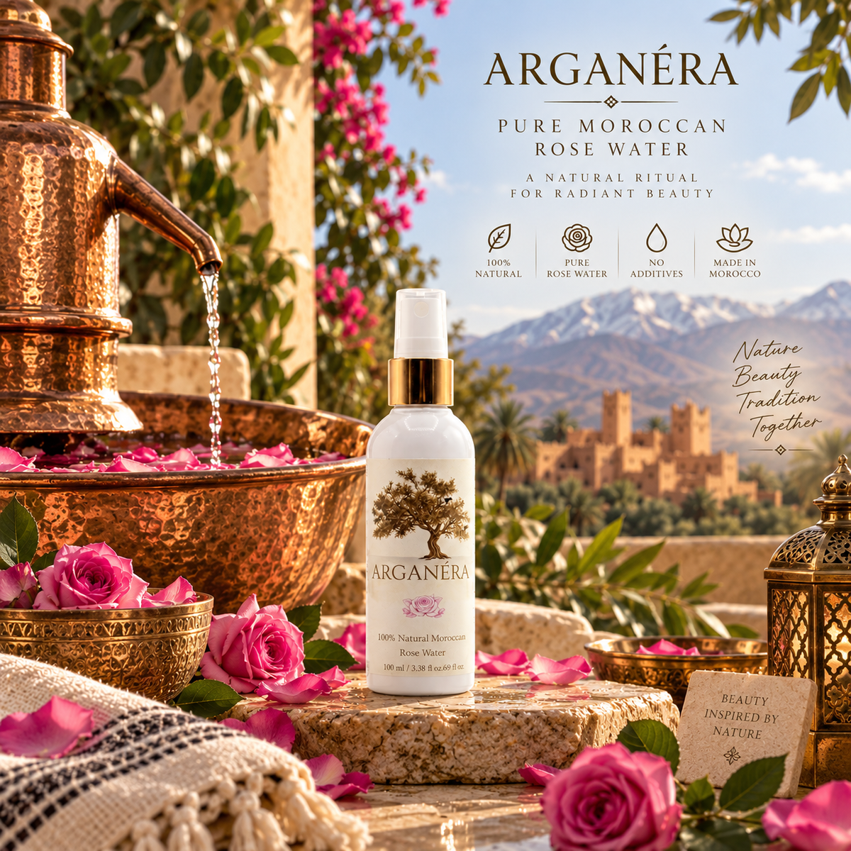ARGANÉRA 100% Natural Moroccan Rose Water – 100 ml